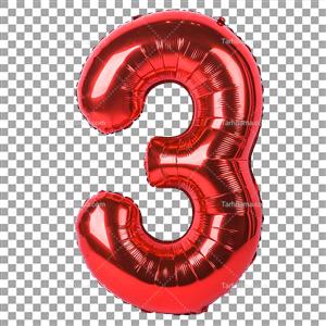 تصویر دور بری شده عدد بادکنکی سه قرمز رنگ